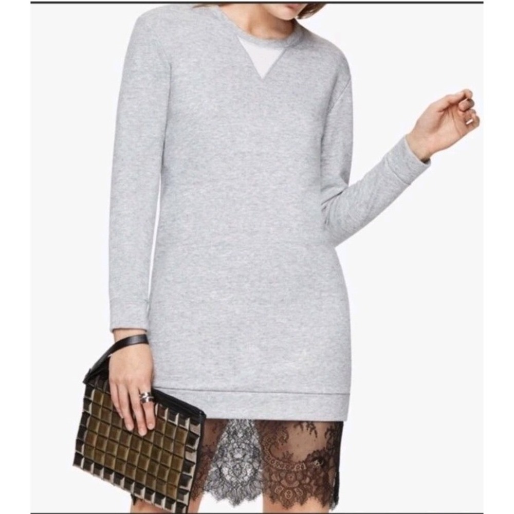 BCBGMAXAZRIA‎ Women's Sweatshirt  Dress Lace Hem Gray Black Size S